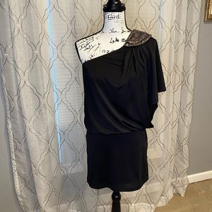 Black One Shoulder Mini Cocktail Dress